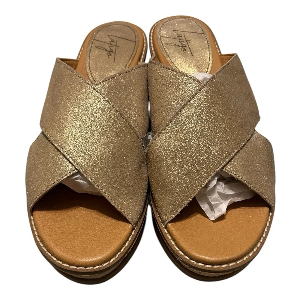 Latigo Gold Criss-Cross Sandals with Platform - Picture 1 of 7